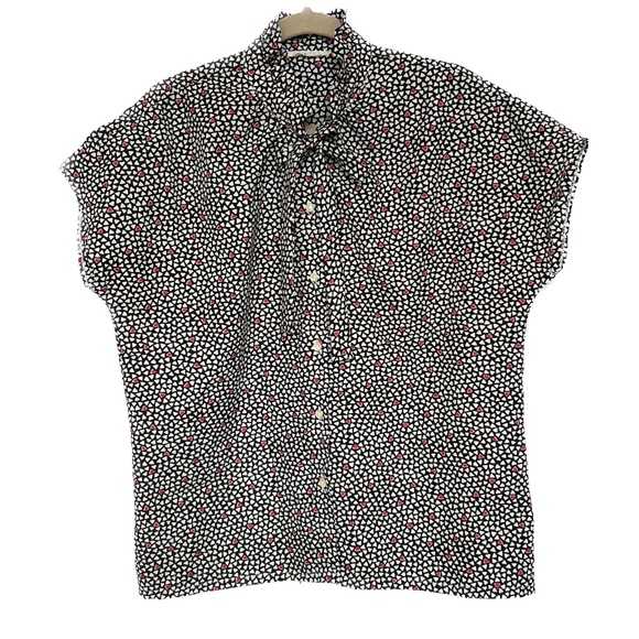 Vintage 70s Lady Manhattan Secretary Ruffle Neck Button Up Blouse Size 18 Black - Picture 1 of 5